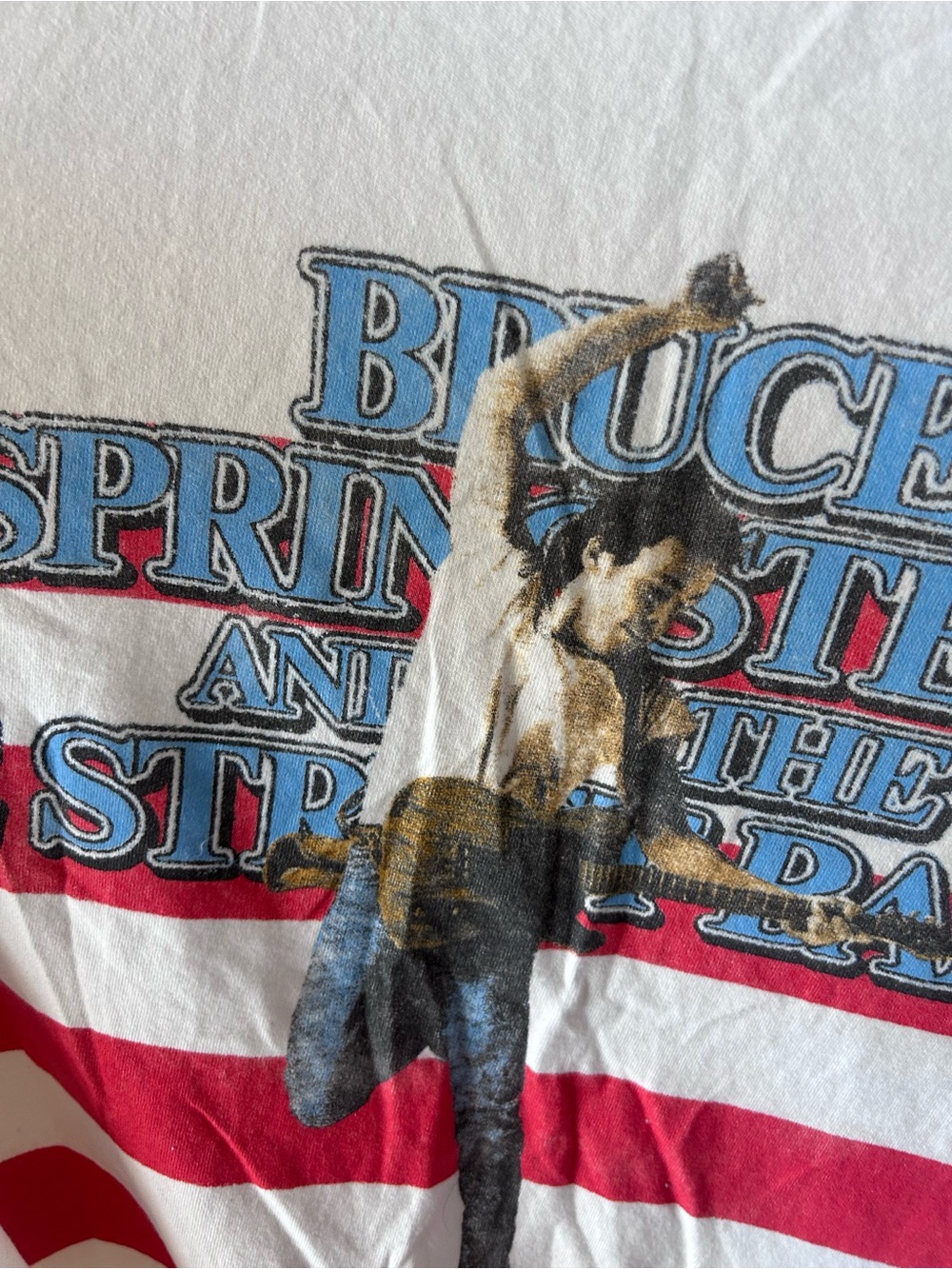Abercrombie & Fitch White Graphic Tee with Red and Blue Bruce Springsteen Print - Picture 3 of 4